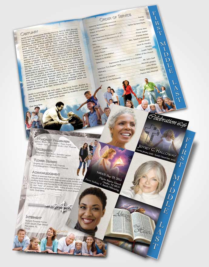 2 Page Graduated Step Fold Funeral Program Template Brochure Angel Love