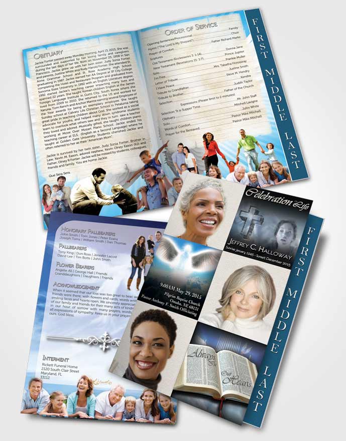 2 Page Graduated Step Fold Funeral Program Template Brochure Angel in Heaven