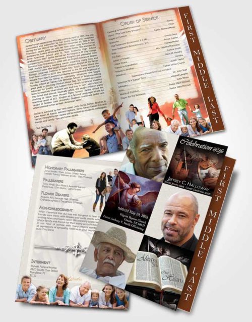 2 Page Graduated Step Fold Funeral Program Template Brochure Archangel Michael