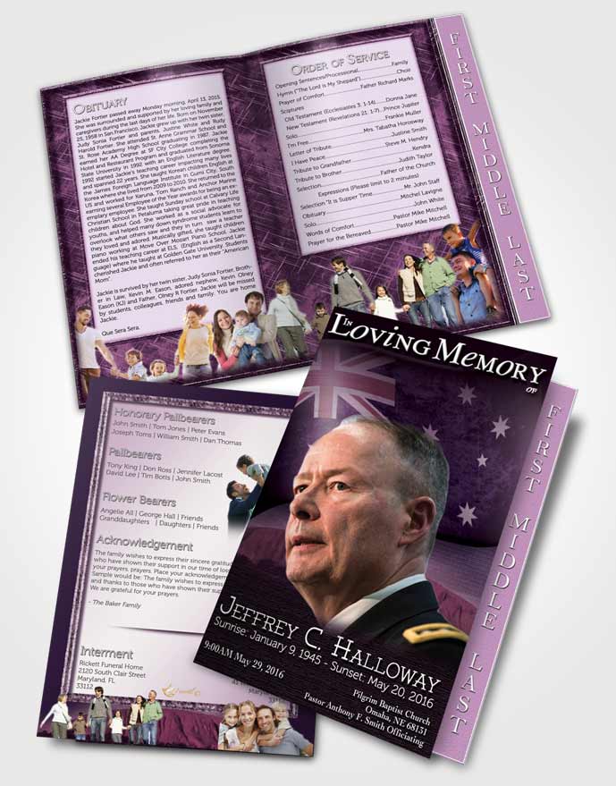 2 Page Graduated Step Fold Funeral Program Template Brochure Australian Lavender Bliss