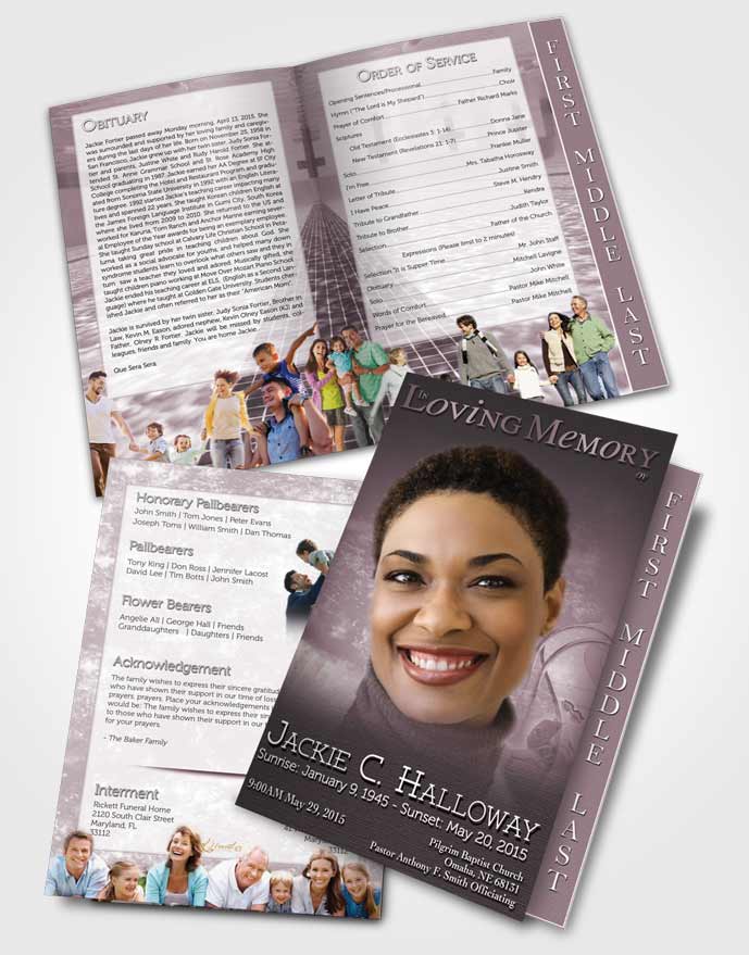 2 Page Graduated Step Fold Funeral Program Template Brochure Atumn breeze Swimming Desire