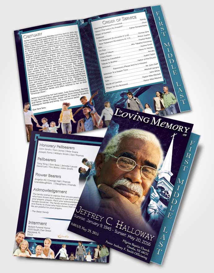 2 Page Graduated Step Fold Funeral Program Template Brochure Autumn Sunset Christian Faith