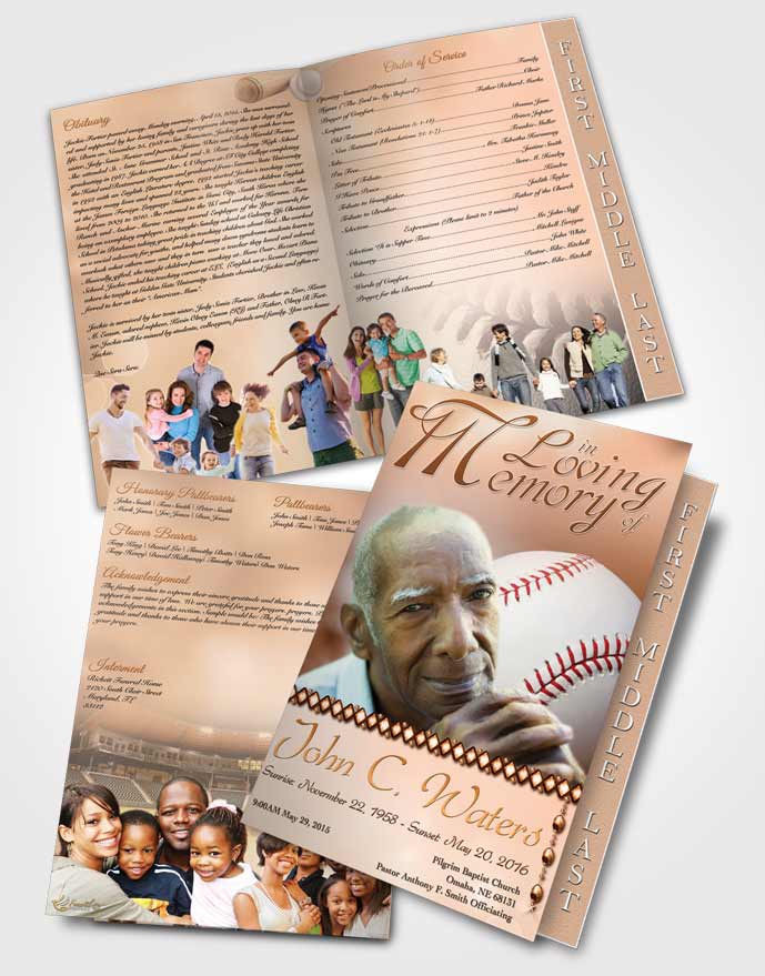 2 Page Graduated Step Fold Funeral Program Template Brochure Baseball Day Early Morning