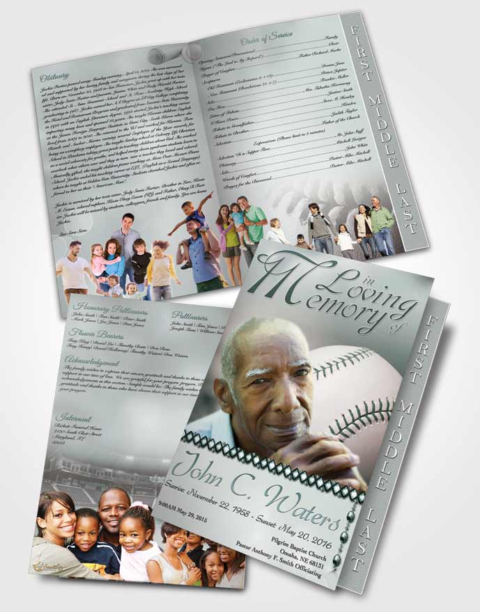 2 Page Graduated Step Fold Funeral Program Template Brochure Baseball Day Gentle Breeze