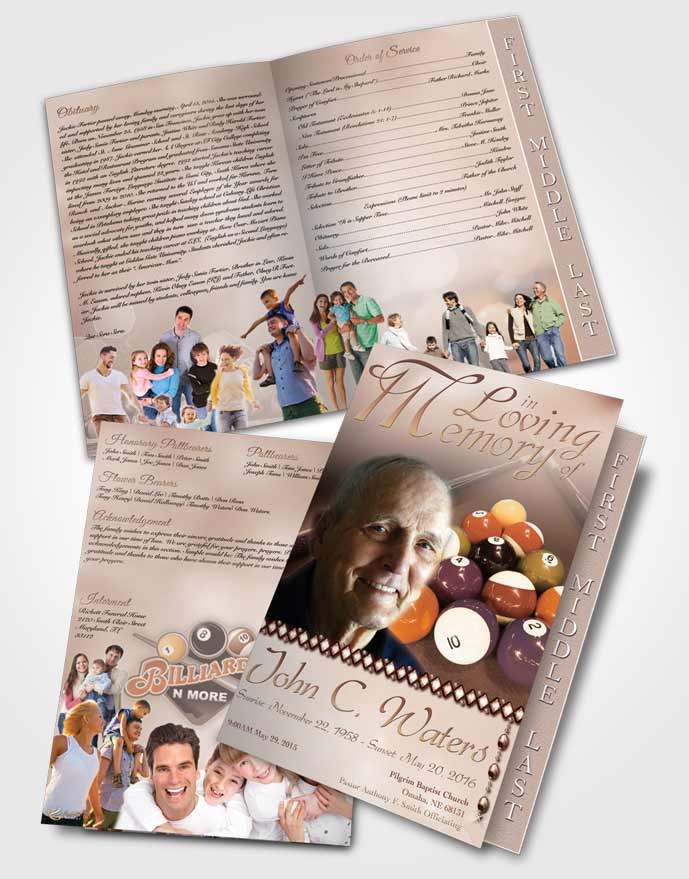 2 Page Graduated Step Fold Funeral Program Template Brochure Billiards Fantasy Golden Shot