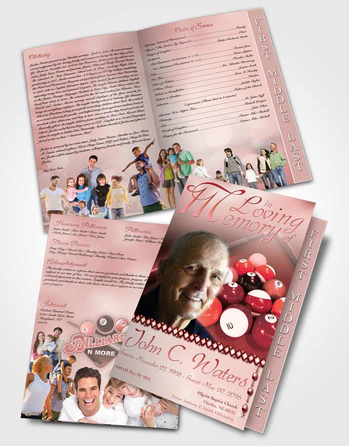 2 Page Graduated Step Fold Funeral Program Template Brochure Billiards Fantasy Ruby Sunrise