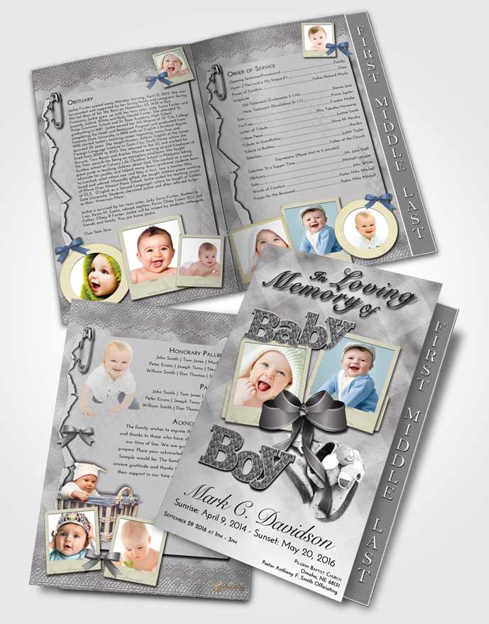 2 Page Graduated Step Fold Funeral Program Template Brochure Black and White Baby Boy
