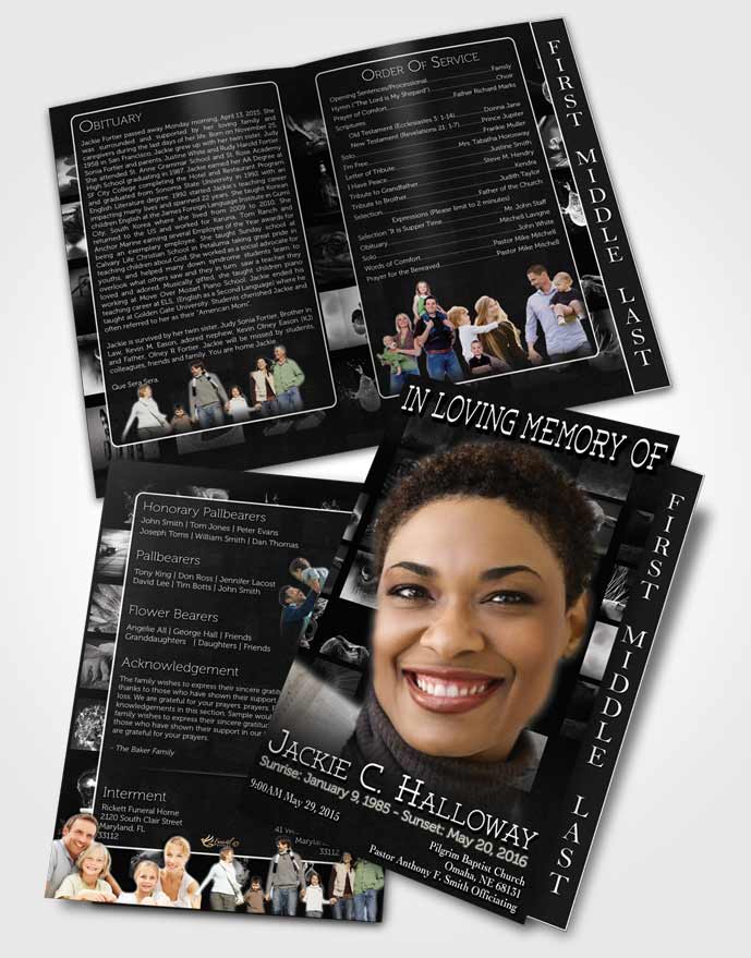 2 Page Graduated Step Fold Funeral Program Template Brochure Black and White Desire Photographers Dream