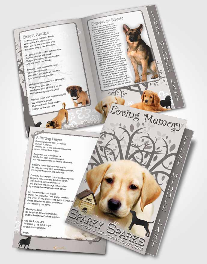 2 Page Graduated Step Fold Funeral Program Template Brochure Black and White Doggy Heaven
