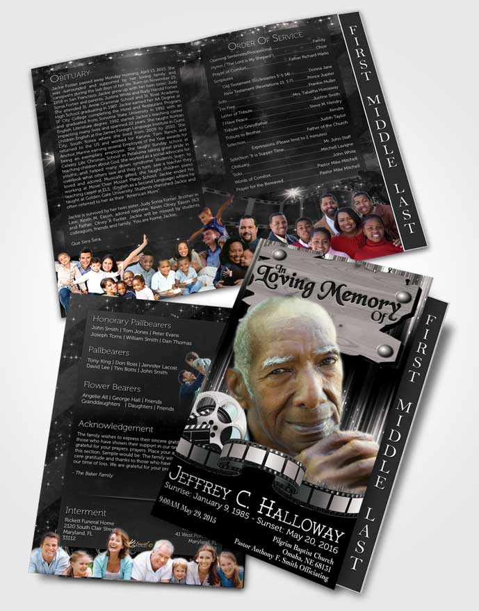 2 Page Graduated Step Fold Funeral Program Template Brochure Black and White Media Pro
