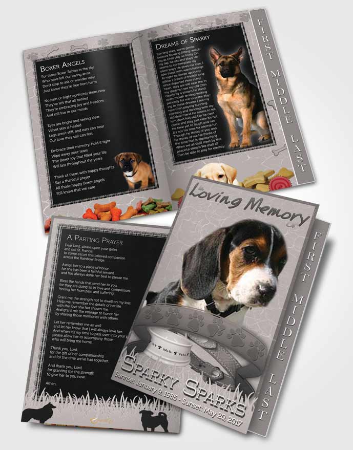 2 Page Graduated Step Fold Funeral Program Template Brochure Black and White Sparky the Dog