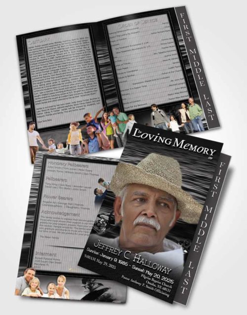2 Page Graduated Step Fold Funeral Program Template Brochure Black and White Water Sports