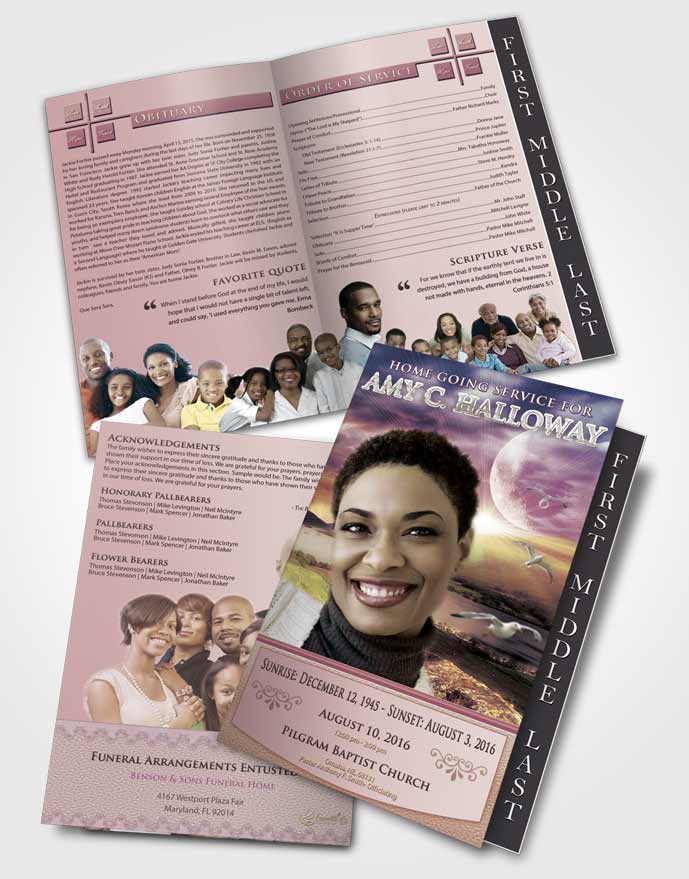 2 Page Graduated Step Fold Funeral Program Template Brochure Blissful Evening Moon
