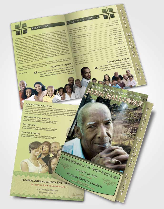 2 Page Graduated Step Fold Funeral Program Template Brochure Blissful Forest Laughter