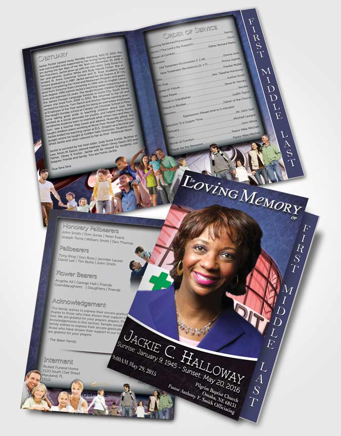 2 Page Graduated Step Fold Funeral Program Template Brochure Blissful Nurse