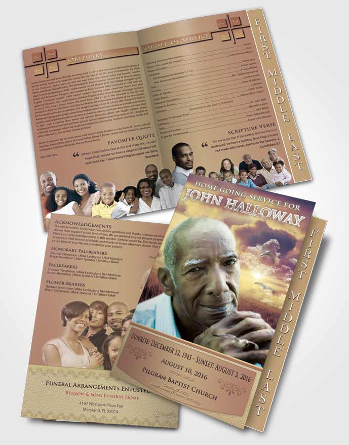 2 Page Graduated Step Fold Funeral Program Template Brochure Blissful Sparkling Sky