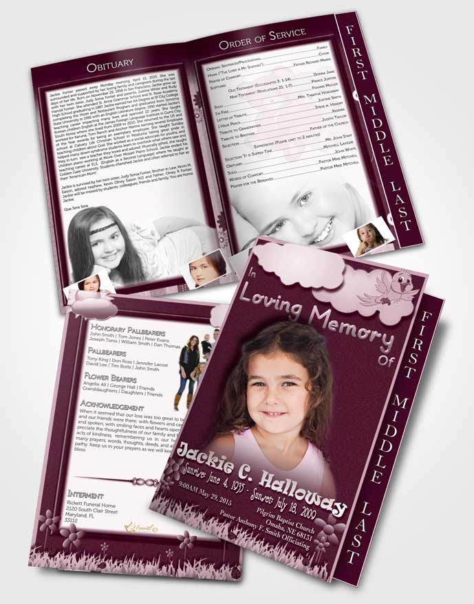 2 Page Graduated Step Fold Funeral Program Template Brochure Blossoming Rose Childs Dream
