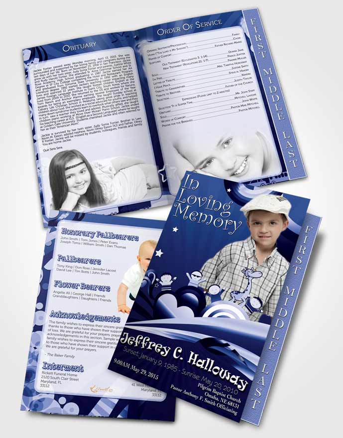 2 Page Graduated Step Fold Funeral Program Template Brochure Blue Eyes Childs Journey