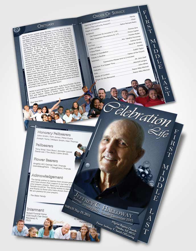 2 Page Graduated Step Fold Funeral Program Template Brochure Blue Waters Billiards Desire