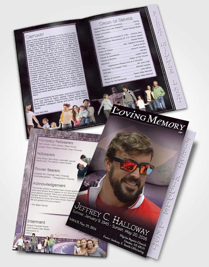 2 Page Graduated Step Fold Funeral Program Template Brochure Brazilian Lavender Bliss