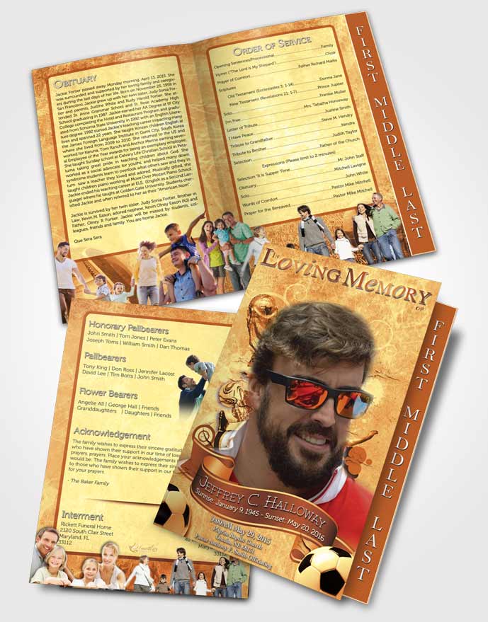 2 Page Graduated Step Fold Funeral Program Template Brochure Brilliant Rustic Soccer Superstar