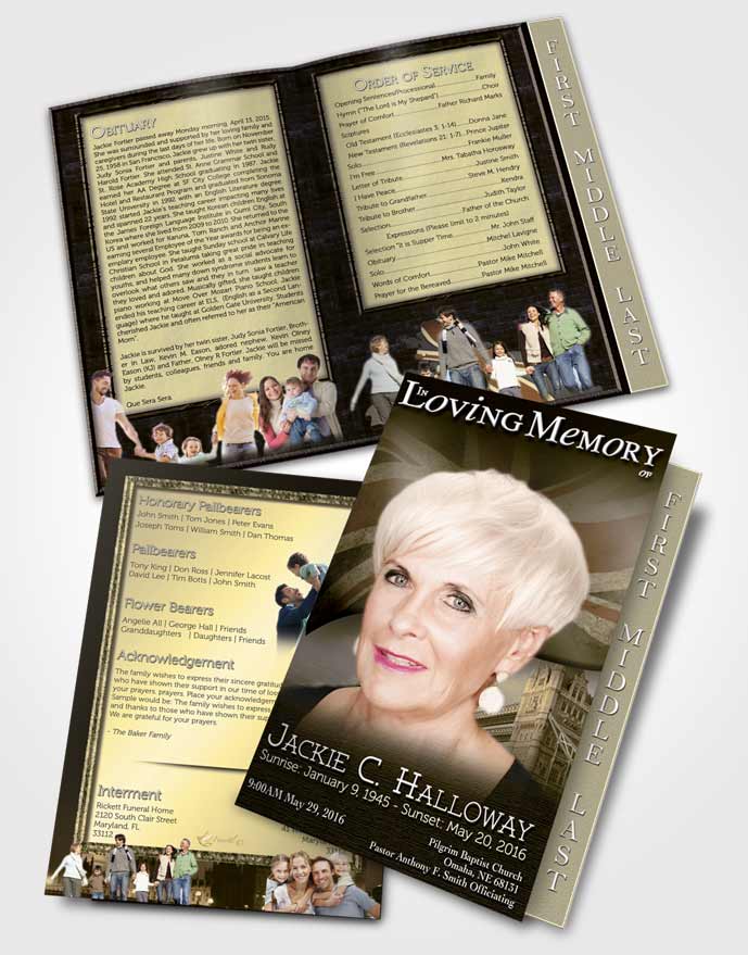 2 Page Graduated Step Fold Funeral Program Template Brochure British Golden Pride