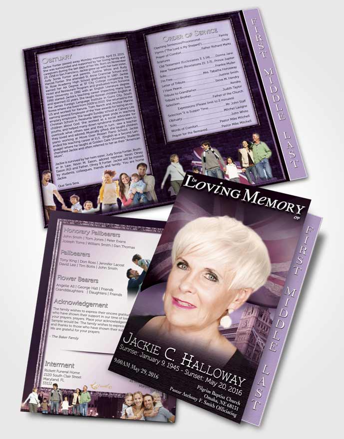 2 Page Graduated Step Fold Funeral Program Template Brochure British Lavender Pride