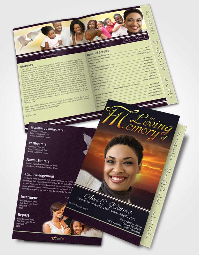 2 Page Graduated Step Fold Funeral Program Template Brochure Calm Higher Power