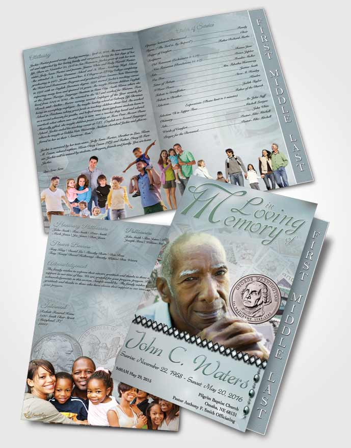 2 Page Graduated Step Fold Funeral Program Template Brochure Collecting Stamps and Coins Gentle Breeze