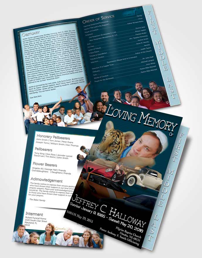 2 Page Graduated Step Fold Funeral Program Template Brochure Coral Reef Car Enthusiast