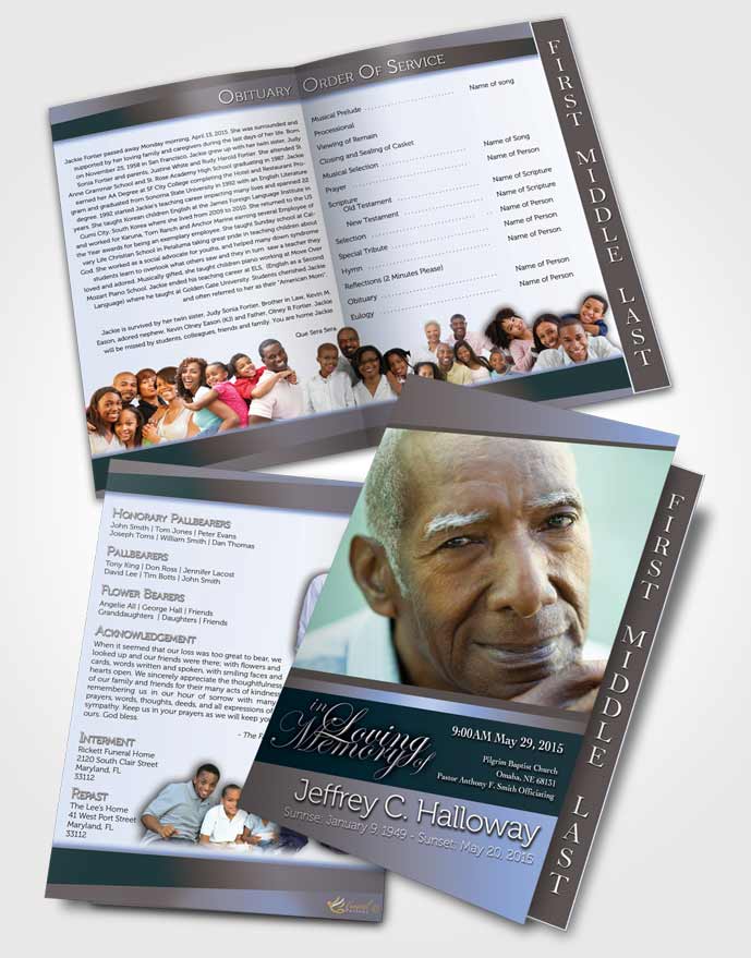 2 Page Graduated Step Fold Funeral Program Template Brochure Coral Reef Tranquility Light