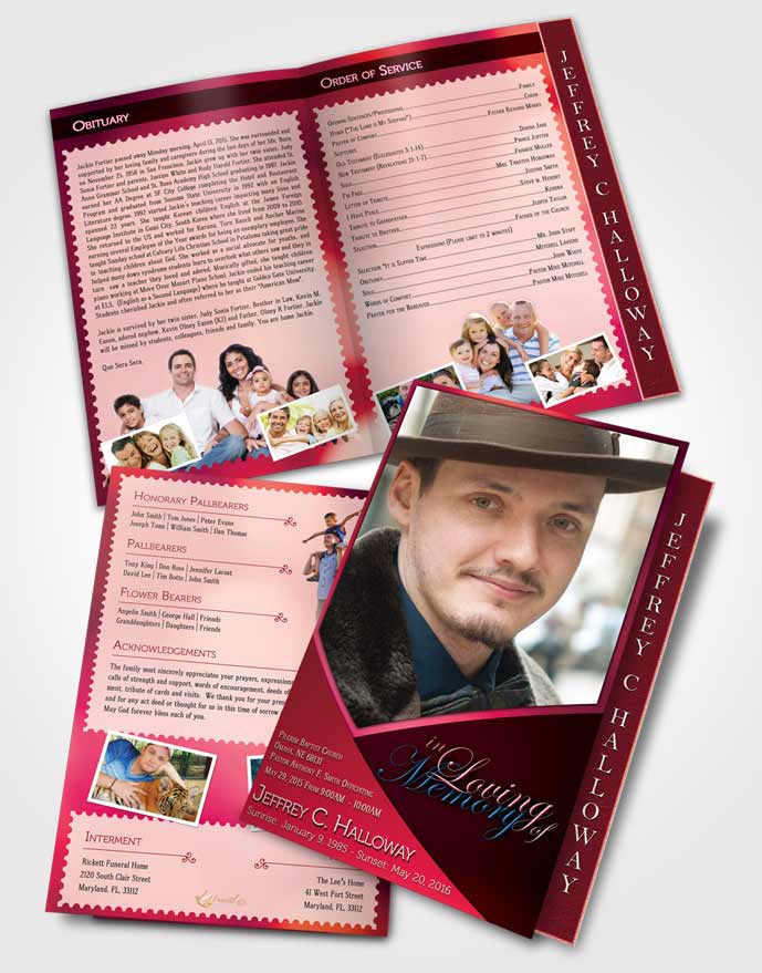 2 Page Graduated Step Fold Funeral Program Template Brochure Crystal Harmony Cerise Light