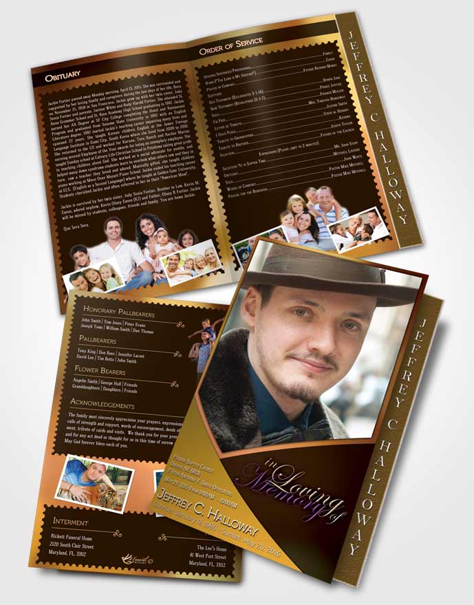 2 Page Graduated Step Fold Funeral Program Template Brochure Crystal Harmony Gamboge Dark