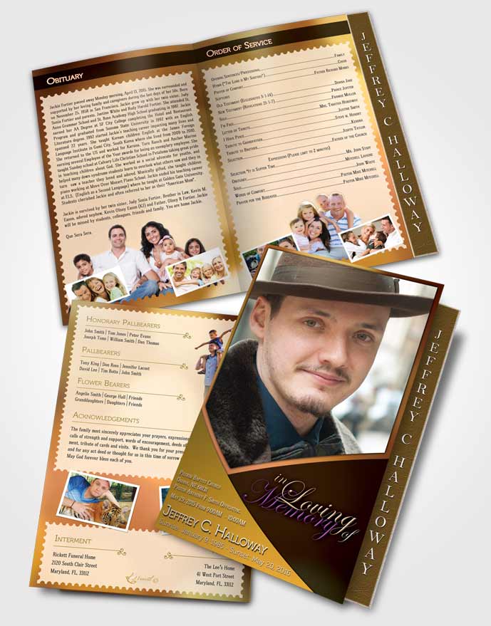 2 Page Graduated Step Fold Funeral Program Template Brochure Crystal Harmony Gamboge Light