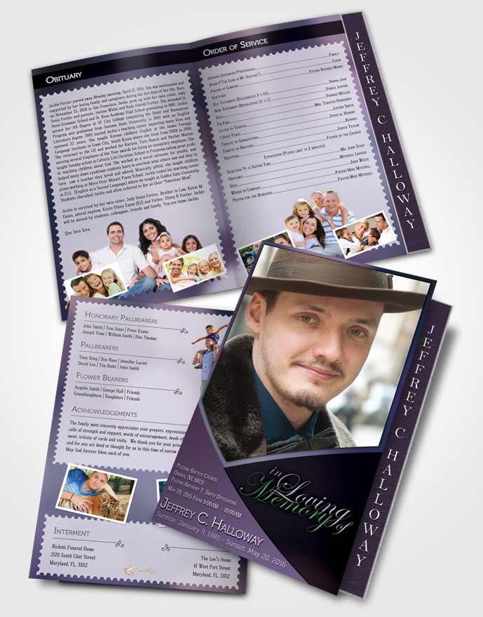 2 Page Graduated Step Fold Funeral Program Template Brochure Crystal Harmony Lavender Light