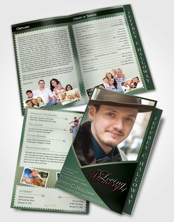 2 Page Graduated Step Fold Funeral Program Template Brochure Crystal Harmony Pistachio Light