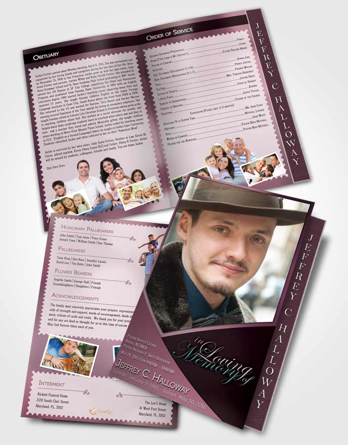 2 Page Graduated Step Fold Funeral Program Template Brochure Crystal Harmony Puce Light