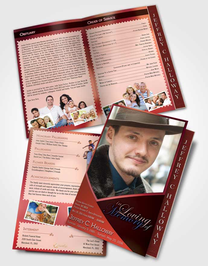 2 Page Graduated Step Fold Funeral Program Template Brochure Crystal Harmony Vermilion Light