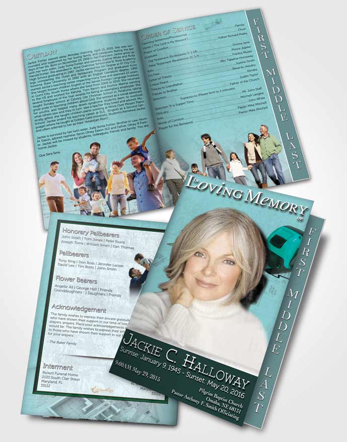 2 Page Graduated Step Fold Funeral Program Template Brochure Cyan Architect