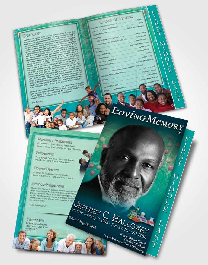 2 Page Graduated Step Fold Funeral Program Template Brochure Cyan Chemist