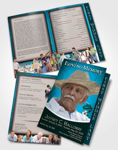 2 Page Graduated Step Fold Funeral Program Template Brochure Cyan Doctor