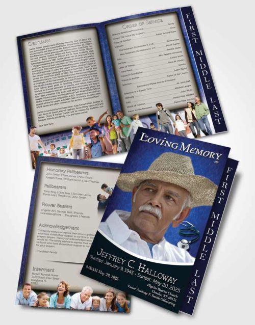2 Page Graduated Step Fold Funeral Program Template Brochure Deep Blue Doctor