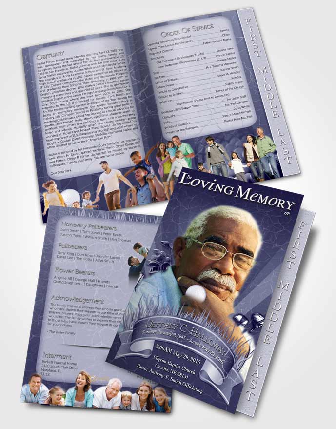2 Page Graduated Step Fold Funeral Program Template Brochure Deep Blue Golf Star