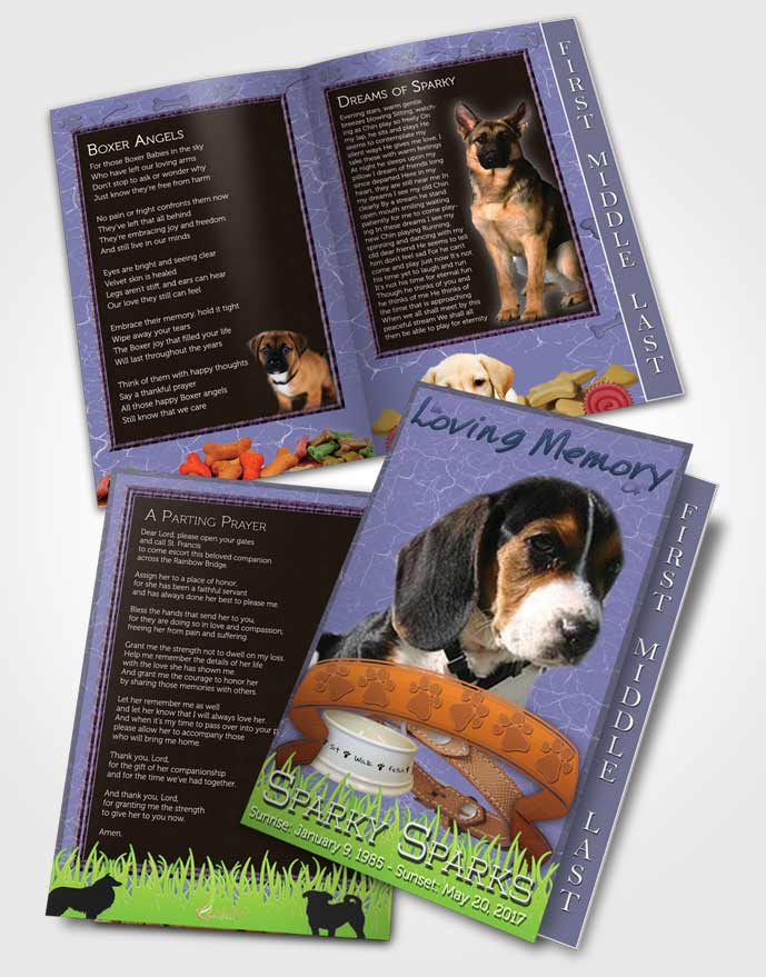 2 Page Graduated Step Fold Funeral Program Template Brochure Deep Blue Sparky the Dog