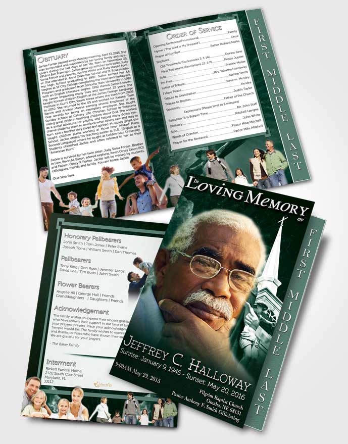 2 Page Graduated Step Fold Funeral Program Template Brochure Deep Forest Christian Faith