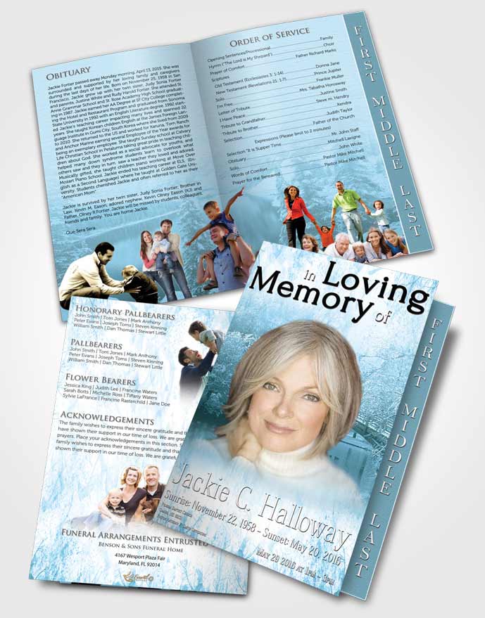 2 Page Graduated Step Fold Funeral Program Template Brochure Deep Forest Winter Paradise