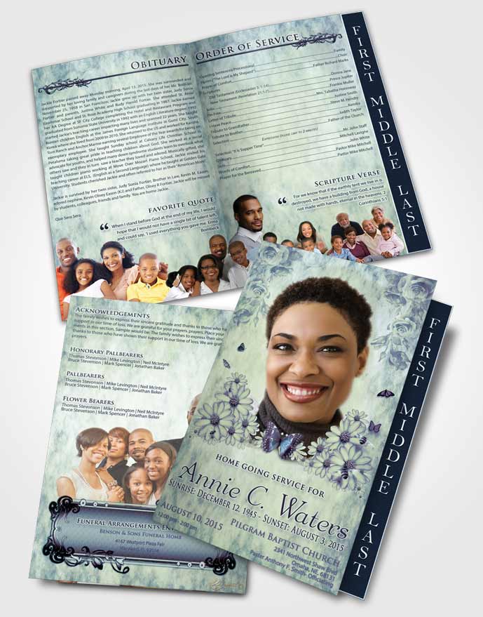 2 Page Graduated Step Fold Funeral Program Template Brochure Deep Love Sunny Sunflowers