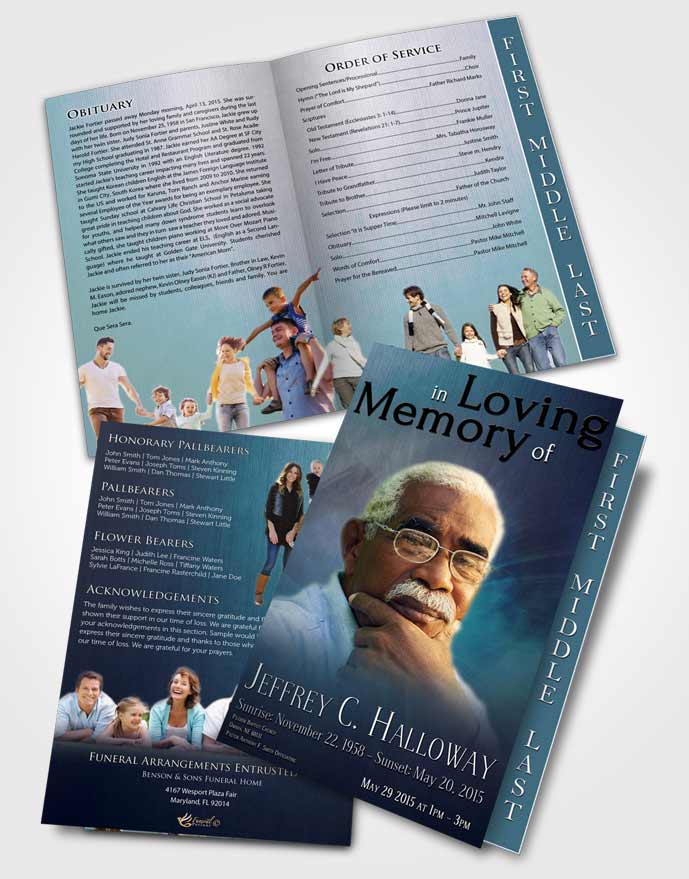 2 Page Graduated Step Fold Funeral Program Template Brochure Deep Love Universal Lights