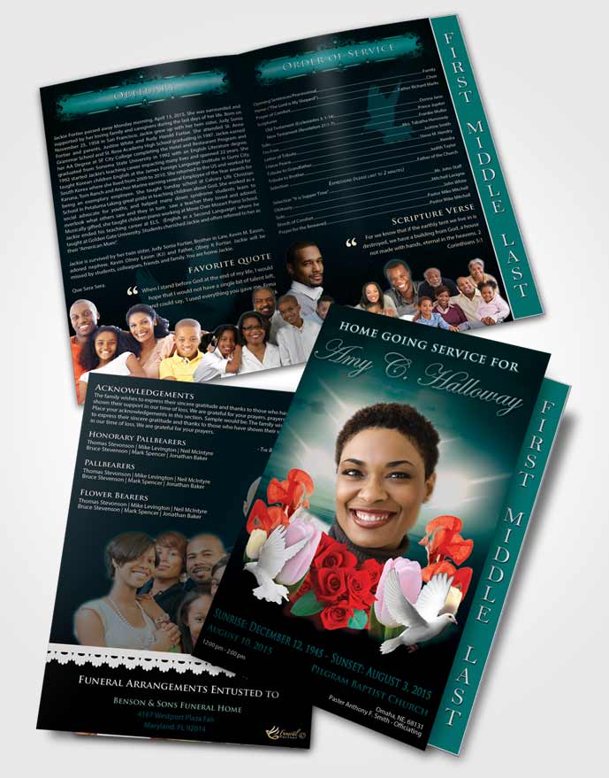 2 Page Graduated Step Fold Funeral Program Template Brochure Deep Ocean Delightful Doves