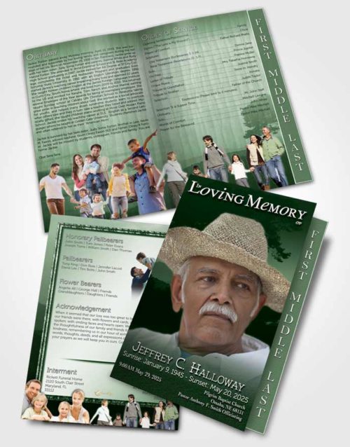 2 Page Graduated Step Fold Funeral Program Template Brochure Distant Emerald Horizon